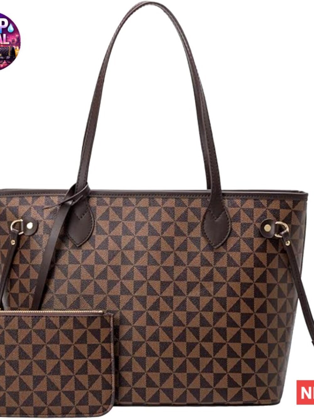 Leather Satchel Handbag with Wallet, Top Handle Shoulder Bag